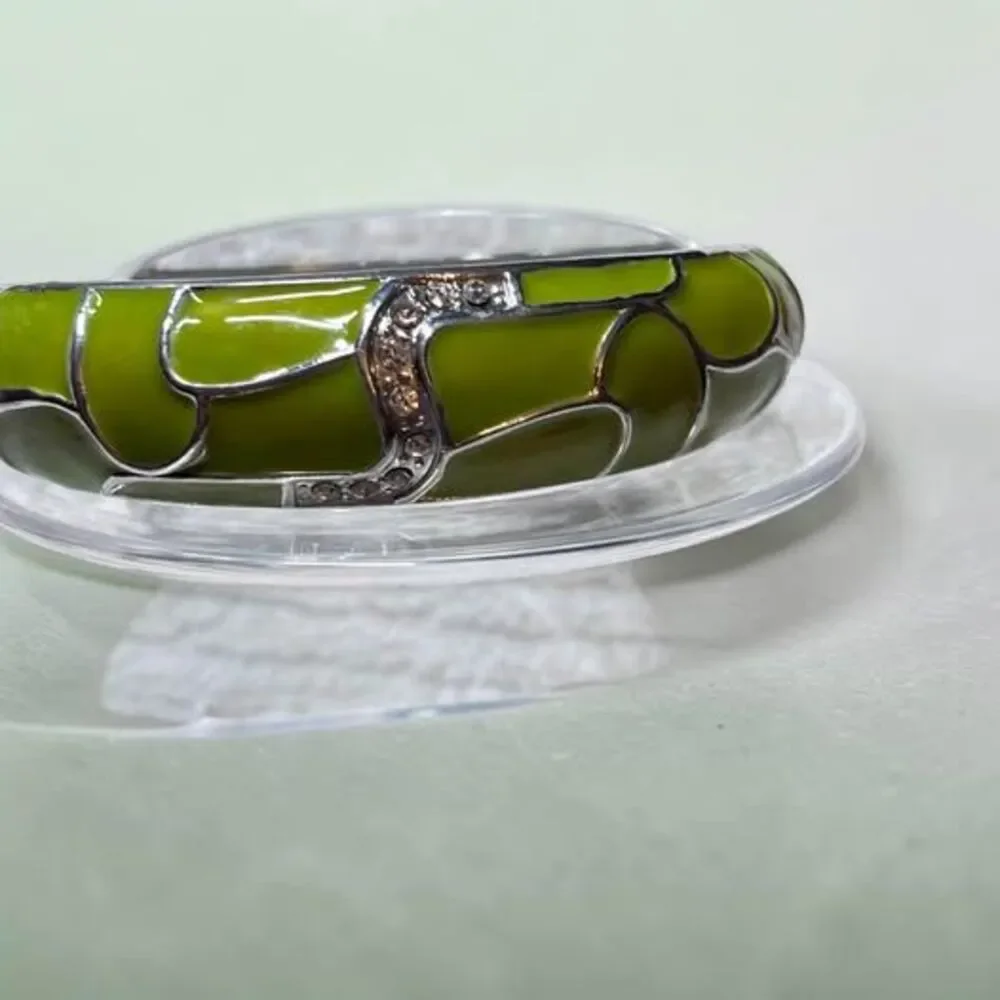 🎁🎁 Free shipping!! Chunky Lime Green Enamel & Rhinestone Hinged Clamper Bangle